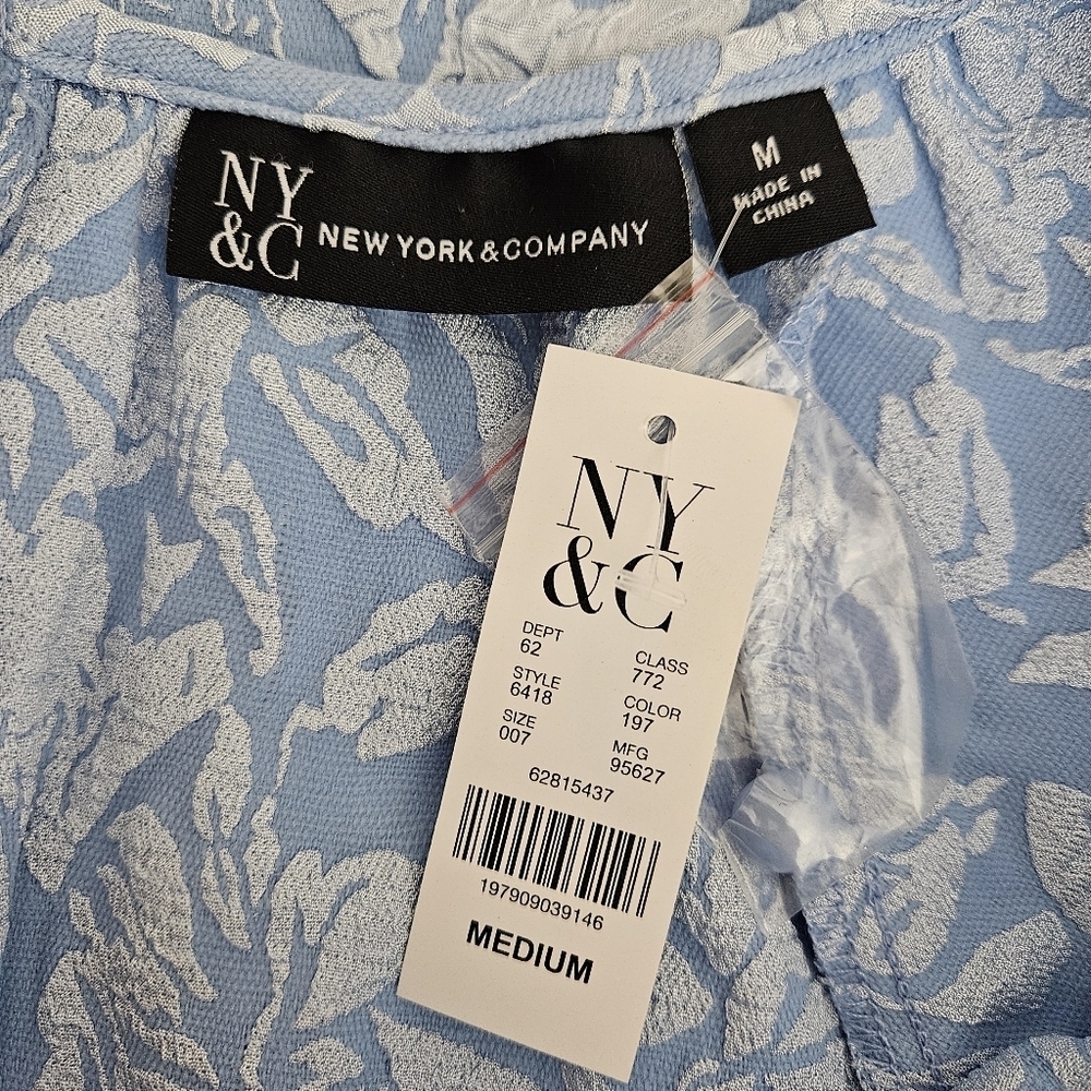 NY&C New York Company Shift Dress Blue Floral Long Sleeve Button Back Medium - Picture 6 of 8